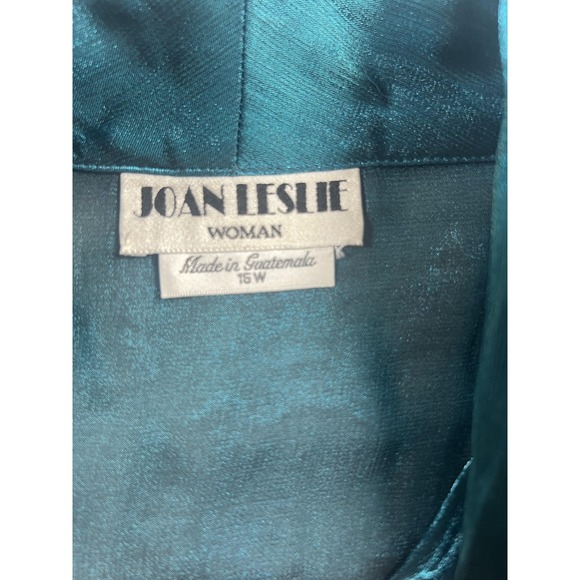 Joan Leslie Woman Blouse Womens 16W Blue Shiny Button Front Collared Evening Top - Picture 3 of 14